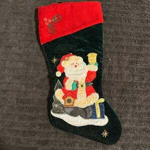 Vintage Handmade Beaded Embroidered Christmas Stocking Velvet Santa Clause -
